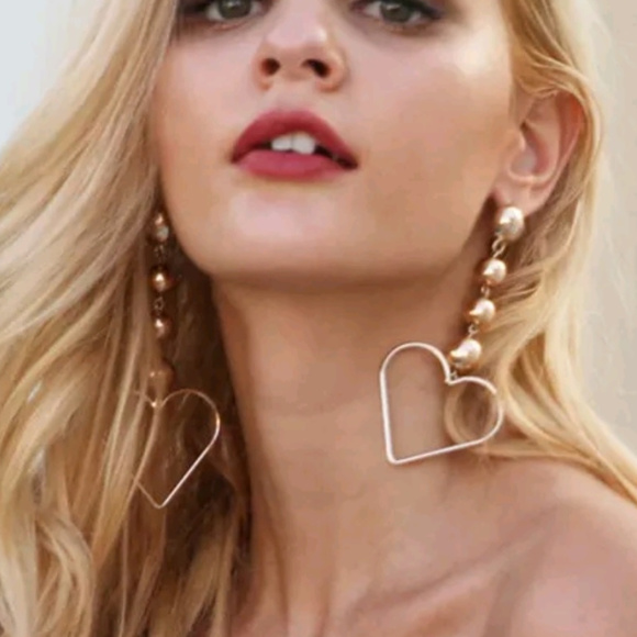 Open Heart Drop Dangle Earrings Gold Tone - Picture 3 of 3